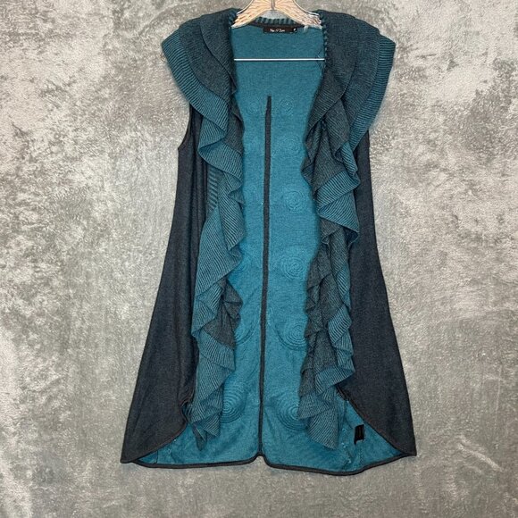 NIC+ZOE Charcoal and Teal Sleeveless Cardigan - Picture 2 of 10